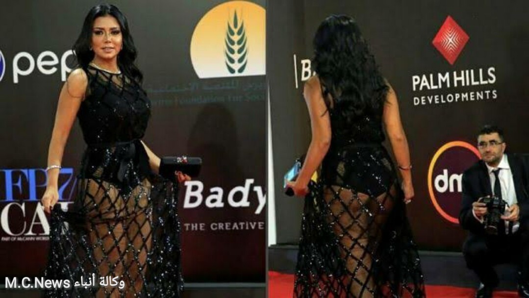 الفنانة رانيا يوسف ترتدي فستات شفاف بختام المهرجان